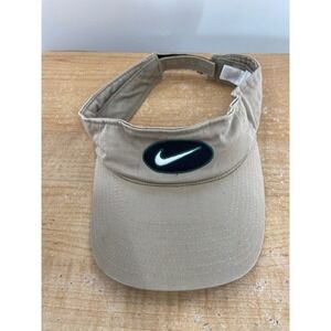 Vintage Nike Swoosh Sun Visor Hat Tan Khaki Green Embroidered Adjustable Mens